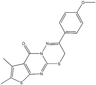 2-(4-methoxyphenyl)-7,8-dimethyl-3H,9H-thieno[2',3':4,5]pyrimido[2,1-b][1,3,4]thiadiazin-9-one 化学構造式