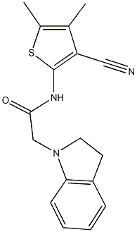 N-(3-cyano-4,5-dimethyl-2-thienyl)-2-(2,3-dihydro-1H-indol-1-yl)acetamide 化学構造式