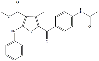 methyl5-[4-(acetylamino)benzoyl]-2-anilino-4-methyl-3-thiophenecarboxylate Struktur