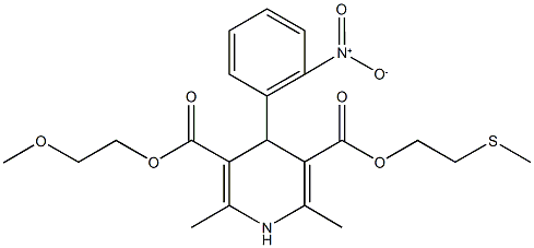 3-(2-methoxyethyl) 5-[2-(methylsulfanyl)ethyl] 4-{2-nitrophenyl}-2,6-dimethyl-1,4-dihydro-3,5-pyridinedicarboxylate Struktur