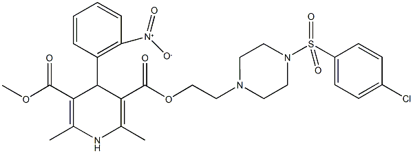 3-(2-{4-[(4-chlorophenyl)sulfonyl]-1-piperazinyl}ethyl) 5-methyl 4-{2-nitrophenyl}-2,6-dimethyl-1,4-dihydro-3,5-pyridinedicarboxylate 结构式