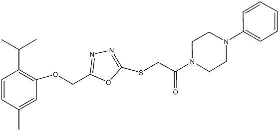 2-isopropyl-5-methylphenyl (5-{[2-oxo-2-(4-phenyl-1-piperazinyl)ethyl]sulfanyl}-1,3,4-oxadiazol-2-yl)methyl ether Struktur