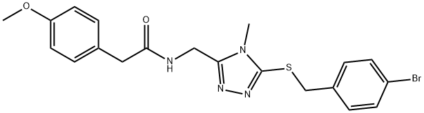 N-({5-[(4-bromobenzyl)sulfanyl]-4-methyl-4H-1,2,4-triazol-3-yl}methyl)-2-(4-methoxyphenyl)acetamide 化学構造式