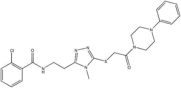 2-chloro-N-[2-(4-methyl-5-{[2-oxo-2-(4-phenyl-1-piperazinyl)ethyl]sulfanyl}-4H-1,2,4-triazol-3-yl)ethyl]benzamide 结构式