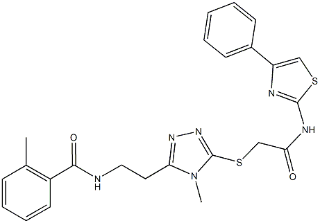 2-methyl-N-{2-[4-methyl-5-({2-oxo-2-[(4-phenyl-1,3-thiazol-2-yl)amino]ethyl}sulfanyl)-4H-1,2,4-triazol-3-yl]ethyl}benzamide 结构式