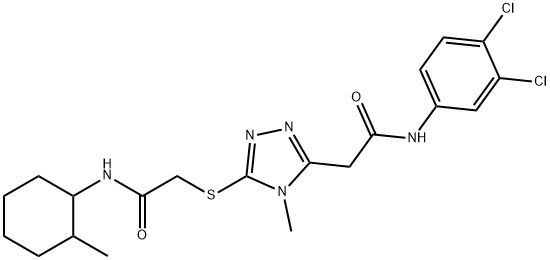 2-({5-[2-(3,4-dichloroanilino)-2-oxoethyl]-4-methyl-4H-1,2,4-triazol-3-yl}sulfanyl)-N-(2-methylcyclohexyl)acetamide 化学構造式