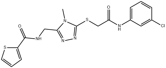 N-[(5-{[2-(3-chloroanilino)-2-oxoethyl]sulfanyl}-4-methyl-4H-1,2,4-triazol-3-yl)methyl]-2-thiophenecarboxamide 化学構造式