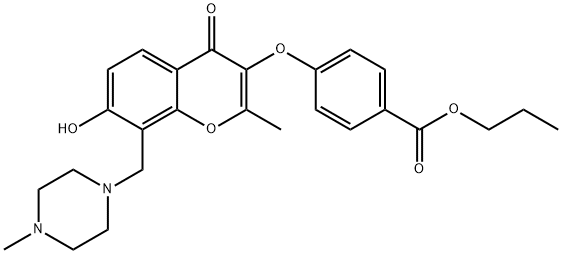 propyl 4-({7-hydroxy-2-methyl-8-[(4-methyl-1-piperazinyl)methyl]-4-oxo-4H-chromen-3-yl}oxy)benzoate Struktur