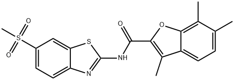 3,6,7-trimethyl-N-[6-(methylsulfonyl)-1,3-benzothiazol-2-yl]-1-benzofuran-2-carboxamide,724741-35-9,结构式