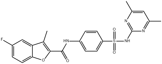 N-(4-{[(4,6-dimethyl-2-pyrimidinyl)amino]sulfonyl}phenyl)-5-fluoro-3-methyl-1-benzofuran-2-carboxamide Struktur