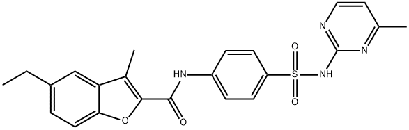 5-ethyl-3-methyl-N-(4-{[(4-methyl-2-pyrimidinyl)amino]sulfonyl}phenyl)-1-benzofuran-2-carboxamide 化学構造式