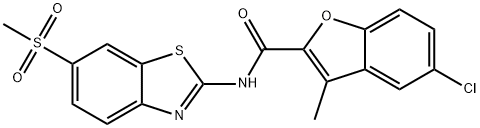 5-chloro-3-methyl-N-[6-(methylsulfonyl)-1,3-benzothiazol-2-yl]-1-benzofuran-2-carboxamide 化学構造式