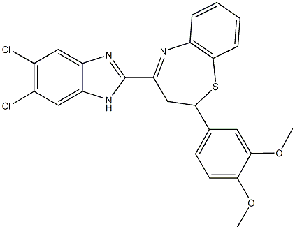 4-(5,6-dichloro-1H-benzimidazol-2-yl)-2-(3,4-dimethoxyphenyl)-2,3-dihydro-1,5-benzothiazepine 化学構造式