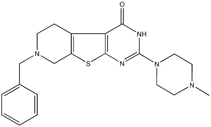 7-benzyl-2-(4-methyl-1-piperazinyl)-5,6,7,8-tetrahydropyrido[4',3':4,5]thieno[2,3-d]pyrimidin-4(3H)-one 化学構造式