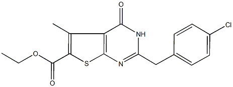 ethyl 2-(4-chlorobenzyl)-5-methyl-4-oxo-3,4-dihydrothieno[2,3-d]pyrimidine-6-carboxylate,724745-51-1,结构式