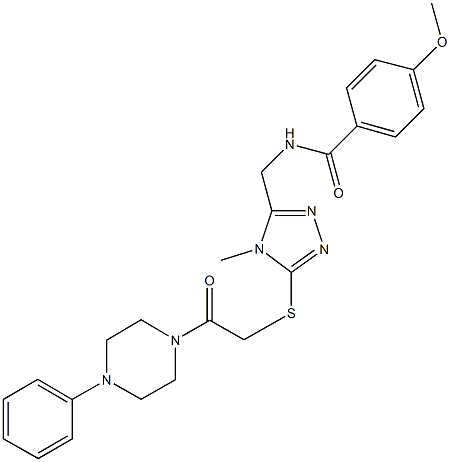 4-methoxy-N-[(4-methyl-5-{[2-oxo-2-(4-phenyl-1-piperazinyl)ethyl]sulfanyl}-4H-1,2,4-triazol-3-yl)methyl]benzamide 化学構造式