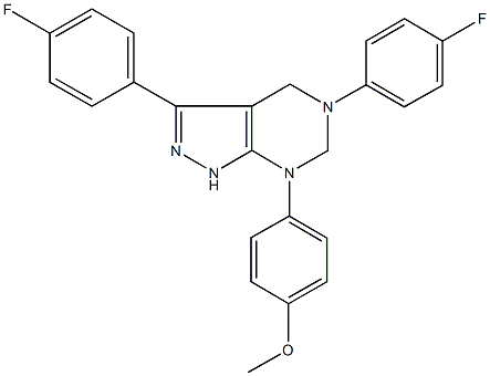 3,5-bis(4-fluorophenyl)-7-(4-methoxyphenyl)-4,5,6,7-tetrahydro-1H-pyrazolo[3,4-d]pyrimidine Struktur