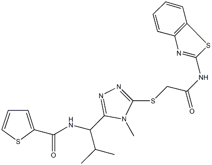N-[1-(5-{[2-(1,3-benzothiazol-2-ylamino)-2-oxoethyl]sulfanyl}-4-methyl-4H-1,2,4-triazol-3-yl)-2-methylpropyl]-2-thiophenecarboxamide 结构式