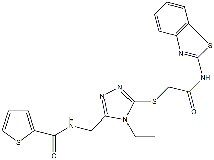 N-[(5-{[2-(1,3-benzothiazol-2-ylamino)-2-oxoethyl]sulfanyl}-4-ethyl-4H-1,2,4-triazol-3-yl)methyl]-2-thiophenecarboxamide Structure