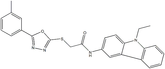 N-(9-ethyl-9H-carbazol-3-yl)-2-{[5-(3-methylphenyl)-1,3,4-oxadiazol-2-yl]sulfanyl}acetamide 化学構造式