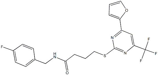 N-(4-fluorobenzyl)-4-{[4-(2-furyl)-6-(trifluoromethyl)-2-pyrimidinyl]sulfanyl}butanamide Structure