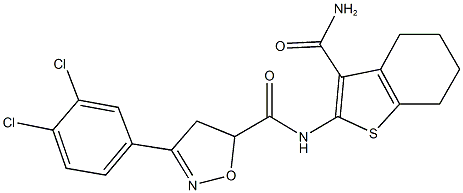 N-[3-(aminocarbonyl)-4,5,6,7-tetrahydro-1-benzothien-2-yl]-3-(3,4-dichlorophenyl)-4,5-dihydro-5-isoxazolecarboxamide Struktur