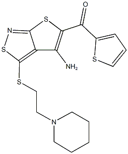 (4-amino-3-{[2-(1-piperidinyl)ethyl]sulfanyl}thieno[2,3-c]isothiazol-5-yl)(2-thienyl)methanone,726125-78-6,结构式