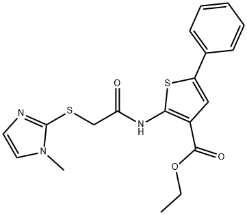 ethyl 2-({[(1-methyl-1H-imidazol-2-yl)sulfanyl]acetyl}amino)-5-phenyl-3-thiophenecarboxylate 化学構造式