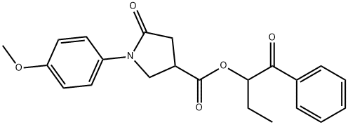 1-benzoylpropyl 1-(4-methoxyphenyl)-5-oxo-3-pyrrolidinecarboxylate Struktur