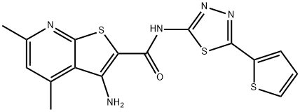 3-amino-4,6-dimethyl-N-[5-(2-thienyl)-1,3,4-thiadiazol-2-yl]thieno[2,3-b]pyridine-2-carboxamide Struktur