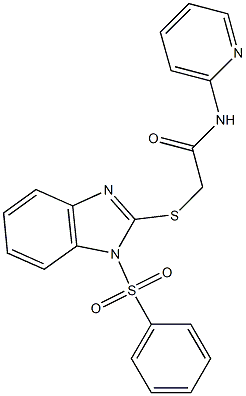 2-{[1-(phenylsulfonyl)-1H-benzimidazol-2-yl]sulfanyl}-N-(2-pyridinyl)acetamide,727386-54-1,结构式