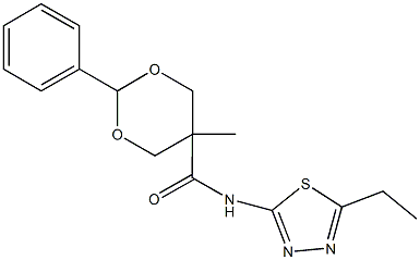 N-(5-ethyl-1,3,4-thiadiazol-2-yl)-5-methyl-2-phenyl-1,3-dioxane-5-carboxamide Struktur