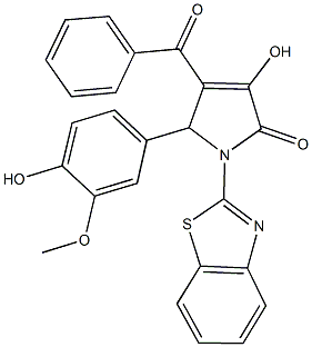 1-(1,3-benzothiazol-2-yl)-4-benzoyl-3-hydroxy-5-(4-hydroxy-3-methoxyphenyl)-1,5-dihydro-2H-pyrrol-2-one,728014-37-7,结构式
