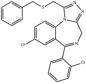 benzyl [8-chloro-6-(2-chlorophenyl)-4H-[1,2,4]triazolo[4,3-a][1,4]benzodiazepin-1-yl]methyl sulfide Structure