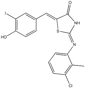 2-[(3-chloro-2-methylphenyl)imino]-5-(4-hydroxy-3-iodobenzylidene)-1,3-thiazolidin-4-one,732259-19-7,结构式