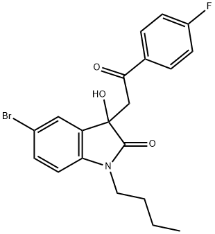 5-bromo-1-butyl-3-[2-(4-fluorophenyl)-2-oxoethyl]-3-hydroxy-1,3-dihydro-2H-indol-2-one 化学構造式