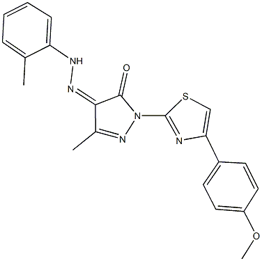 1-[4-(4-methoxyphenyl)-1,3-thiazol-2-yl]-3-methyl-1H-pyrazole-4,5-dione 4-[(2-methylphenyl)hydrazone] 化学構造式