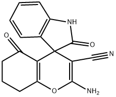 2-amino-2',5-dioxo-1',3',5,6,7,8-hexahydrospiro[4H-chromene-4,3'-(2'H)-indole]-3-carbonitrile Structure