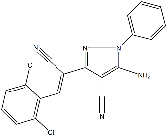 5-amino-3-[1-cyano-2-(2,6-dichlorophenyl)vinyl]-1-phenyl-1H-pyrazole-4-carbonitrile 化学構造式