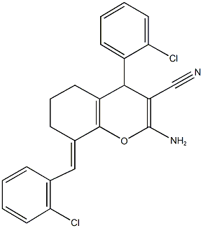 2-amino-8-(2-chlorobenzylidene)-4-(2-chlorophenyl)-5,6,7,8-tetrahydro-4H-chromene-3-carbonitrile Structure