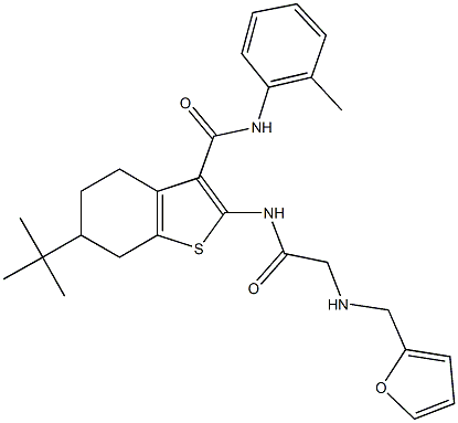 6-tert-butyl-2-({[(2-furylmethyl)amino]acetyl}amino)-N-(2-methylphenyl)-4,5,6,7-tetrahydro-1-benzothiophene-3-carboxamide 化学構造式