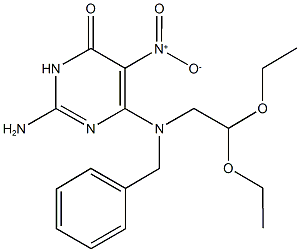 2-amino-6-[benzyl(2,2-diethoxyethyl)amino]-5-nitro-4(3H)-pyrimidinone Struktur