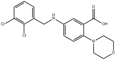5-[(2,3-dichlorobenzyl)amino]-2-(4-morpholinyl)benzoic acid 化学構造式
