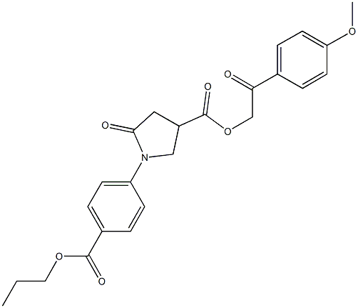 2-(4-methoxyphenyl)-2-oxoethyl 5-oxo-1-[4-(propoxycarbonyl)phenyl]-3-pyrrolidinecarboxylate 化学構造式