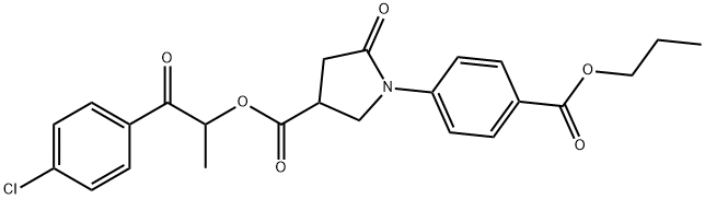 2-(4-chlorophenyl)-1-methyl-2-oxoethyl 5-oxo-1-[4-(propoxycarbonyl)phenyl]-3-pyrrolidinecarboxylate 化学構造式