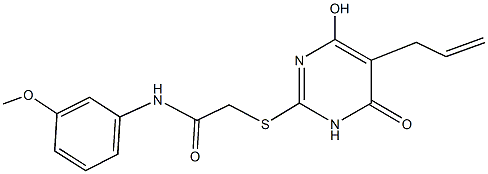 2-[(5-allyl-4-hydroxy-6-oxo-1,6-dihydro-2-pyrimidinyl)sulfanyl]-N-(3-methoxyphenyl)acetamide 化学構造式
