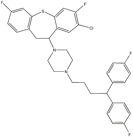 1-[4,4-bis(4-fluorophenyl)butyl]-4-(8-chloro-3,7-difluoro-10,11-dihydrodibenzo[b,f]thiepin-10-yl)piperazine Struktur