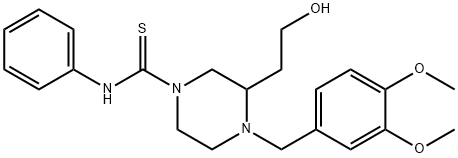 4-(3,4-dimethoxybenzyl)-3-(2-hydroxyethyl)-N-phenyl-1-piperazinecarbothioamide Struktur