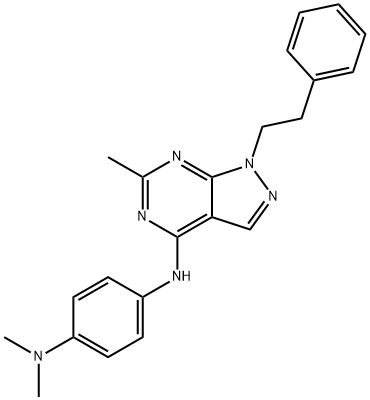 N-[4-(dimethylamino)phenyl]-N-[6-methyl-1-(2-phenylethyl)-1H-pyrazolo[3,4-d]pyrimidin-4-yl]amine,781656-94-8,结构式