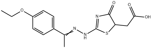 (2-{[1-(4-ethoxyphenyl)ethylidene]hydrazono}-4-oxo-1,3-thiazolidin-5-yl)acetic acid Structure